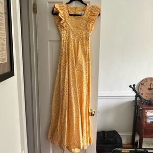 Anthropologie x Sika Yellow and White Patterned Dress